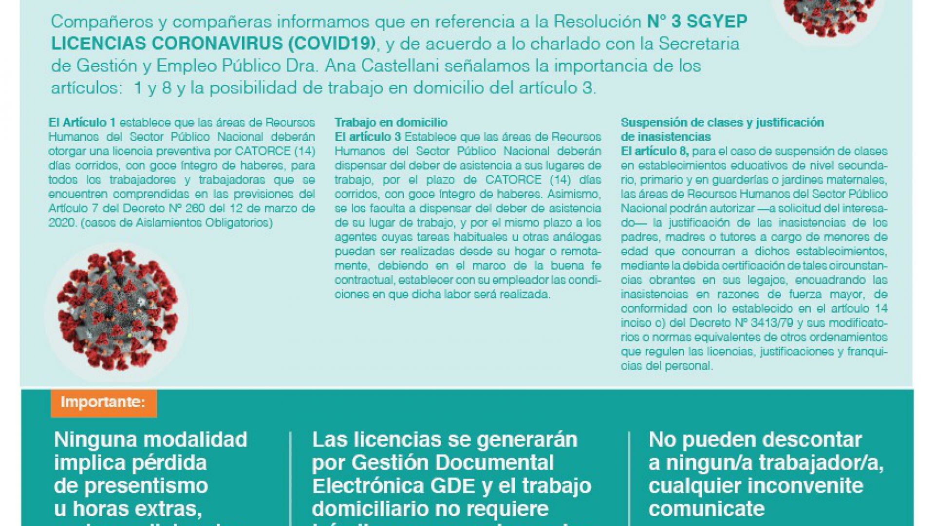 Cuestiones Sobre la Resolución 3/2020 - Licencias especiales Coronavirus