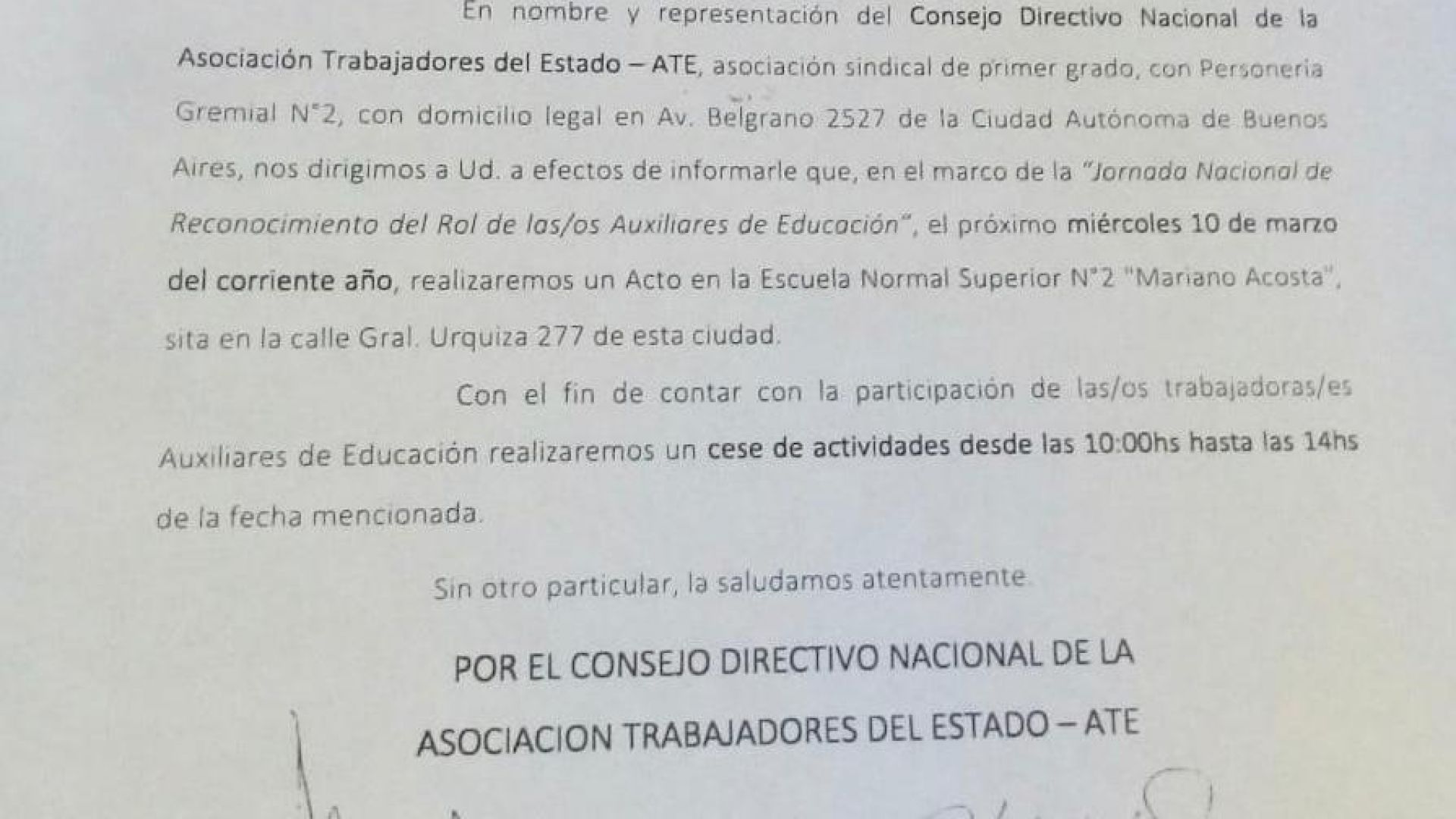 Intromisión lisa y llana del Consejo Directivo Nacional sobre ATE Capital