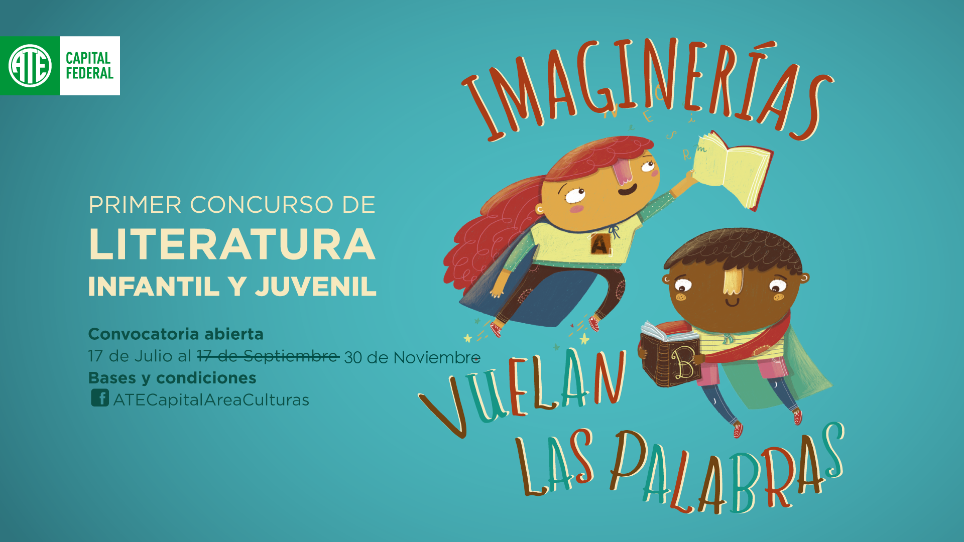 SE EXTIENDE HASTA EL 30 DE NOVIEMBRE EL CONCURSO DE LITERATURA INFANTIL Y JUVENIL:  IMAGINERÍAS, VUELAN LAS PALABRAS